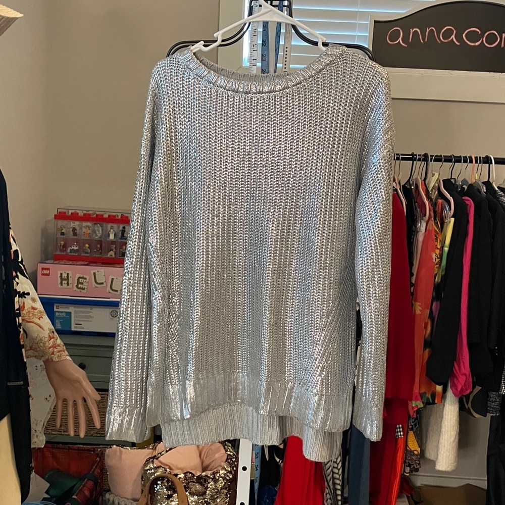 Elegant Silver Women's Crew Neck Sweater - Picture 2 of 5